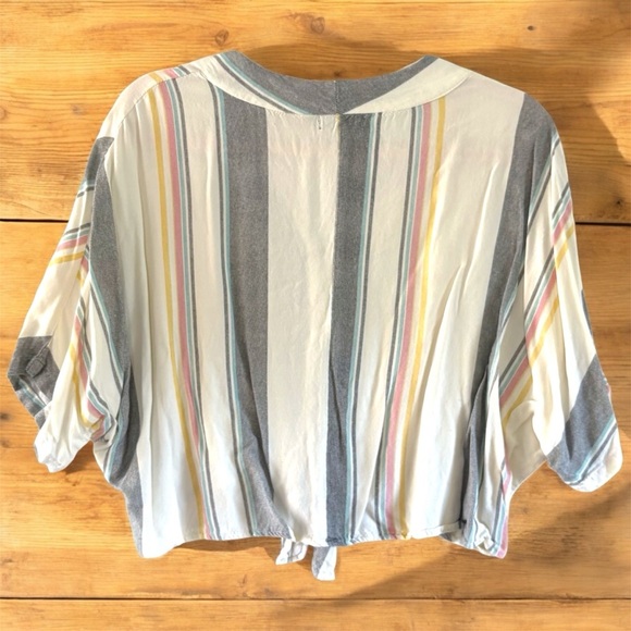 Style Envy Cropped Colorful Striped Button-Down Tie Front Blouse Single Stitch S - Picture 3 of 16